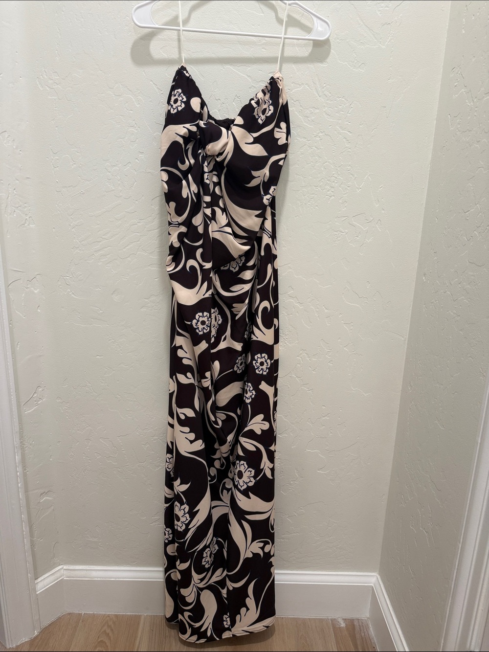 Black and Cream Floral Strapless Maxi Dress